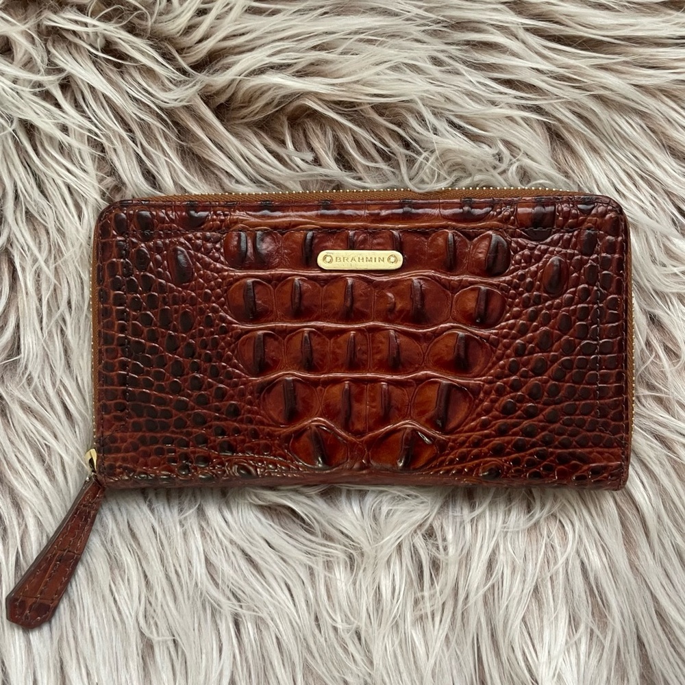 Brahmin Suri Crocodile-Embossed Leather Zip Wallet